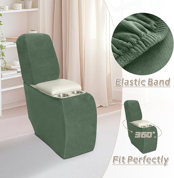 Arfntevss Sectional Recliner Couch Covers Velvet Corner Sectional Sofa Cover for Reclining Couch Stretch L Shape Recliner Slipcover Washable Middle Console Protector (1 Console Cover, Grayish Green)