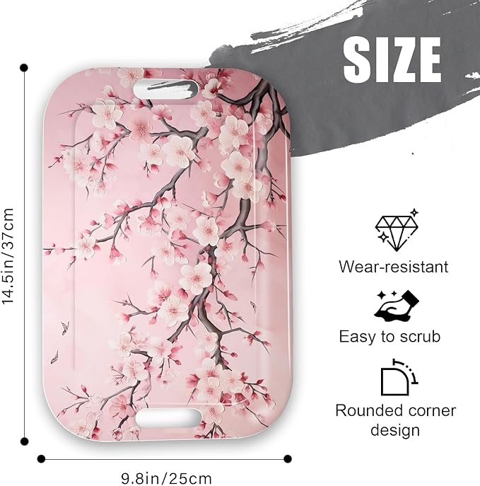 Serving Trays with Handles, 14.5 x 9.8 inch Rectangular Plastic Tray for Restaurant, Kitchen, Pink Cherry Blossom