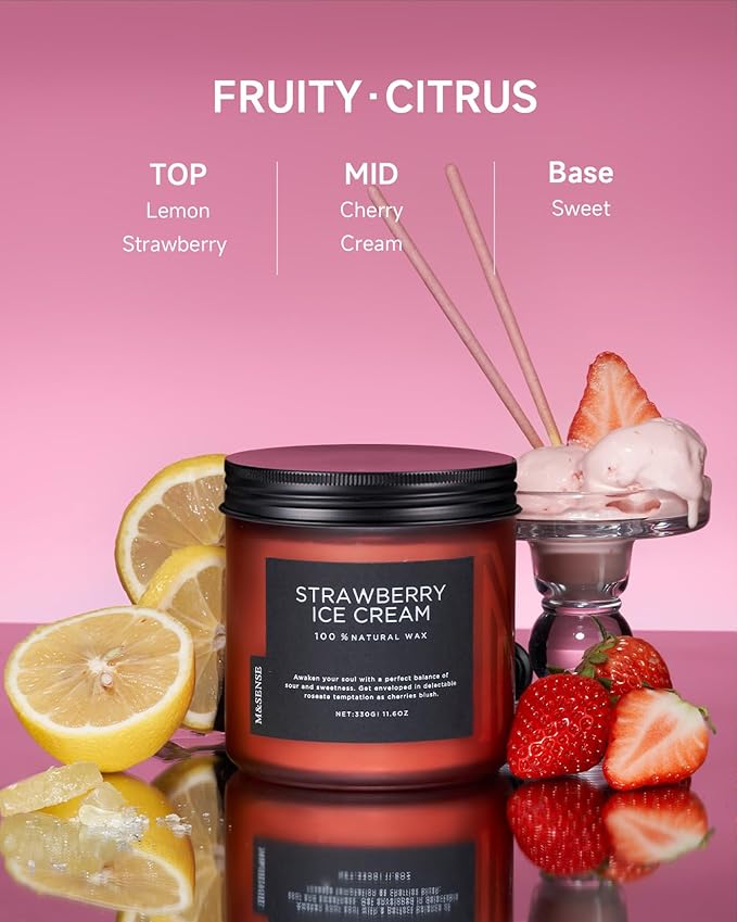 M&SENSE Natural Soy Candles for Home Strawberry Ice Cream Scented, 11.6oz 70 Hours Long Burning Hand Poured Candles Home Decor Housewarming Gift for Women and Men