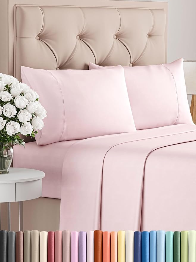 Twin Sheets Set 4 Piece - Includes 2 Pillowcases - Bed Sheets Twin Size - Soft Hotel Luxury Bedding - Cooling, Comfy & Breathable - 1 Flat & 1 Fitted & 2 Pillowcases w/ Deep Pockets - Lavender Pink