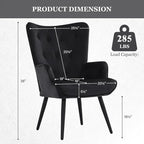 Furnimart Accent Chairs Set of 2, Black Velvet Reading Armchairs with High Backrest, Wingback Corner Chairs - Mid Century Modern for Living Room, Bedroom, Waiting Room