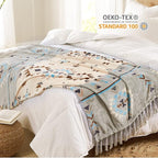 CASAAGUSTO Boho Throw Blanket - Green and Beige Decorative Blankets with Tassel, Printed Flannel Bohemian Blanket for Chair, Bed, Sofa, Couch(60 * 80, Green and Beige)