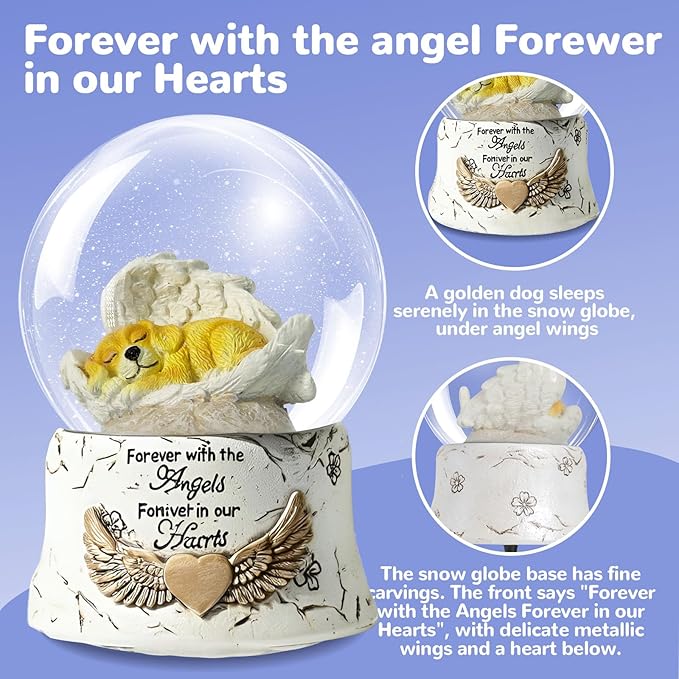 Angel Dog Music Snow Globe, Fall Indoor Decor, Golden Retriever Lost Pet Memorial Gift, Dog Passing Away Gifts, Thanksgiving Gift Ideas, Dog Lover idea.
