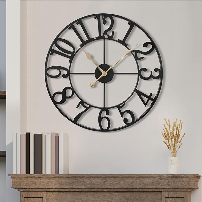 1st owned Wall Clock 13 Inch Round Large Indoor Wall Clocks Battery Operated Silent Non Ticking, Farmhouse Vintage Decorative Analog Metal Clock for Living Room, Kitchen, Bedroom Decor