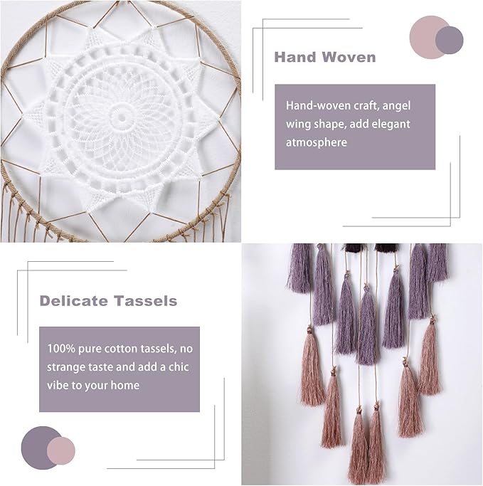 Macrame Dream Catcher for Girls - Large Dream Catchers Boho Wall Decor, Handmade Tassels Ornament Colorful Room Decor for Bedroom Livivng Room Nursery Apartment (Purple Mix)