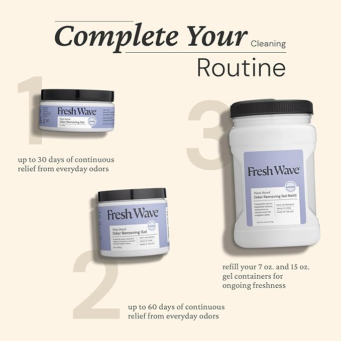 Fresh Wave Lavender Odor Removing Gel, 15 oz. & 7 oz.| Safer Odor Absorbers for Home | Natural Plant-Based Odor Eliminator | Every 7 oz. lasts 30-60 Days | For Cooking, Smoke, Trash & Pets