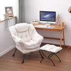 Lazy Chair and Ottoman, Large Accent Lounge Chair with Armrests and a Side Pocket, Modern Leisure Upholstered Sofa Reading Armchair with Footrest for Bedroom, Living Room, Dorm Rooms, Office