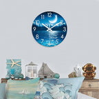 XFM Blue Wall Clock 24 Inch Large Round Silent Non-Ticking Battery Operated Wall Clocks Glass Moon Ocean View Decorative Clock for Kitchen Living Room Home Office