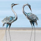 Crane Decor Statues, Blue Heron Garden Statues Metal Yard Art Outdoor Decoy, Garden Sculptures for Yard/Lawn/Pond/Outdoor Decoration, Set of 2