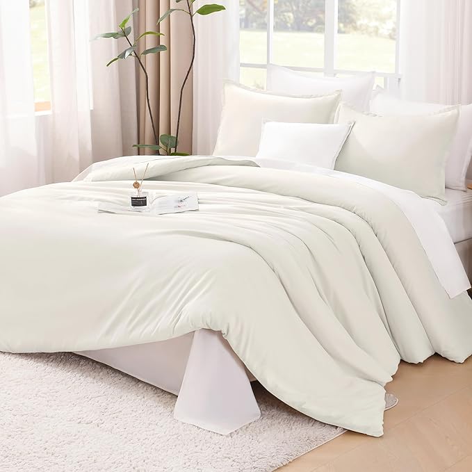 Litanika Comforters Twin XL Size Ivory, 2 Pieces Lightweight Solid Bedding Set & Collections, All Season Fluffy Bed Set (68x92 Inches Comforter & 1 Pillowcase)