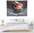 Houselerax Japanese Koi Fish Tapestries, Yin Yang Big Wave Cherry Blossom Tapestry Wall Hanging for Bedroom Living Room Office Decor 40"x30"