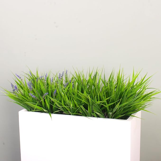 alyptus Artificial Flowers for Outdoors 24 Bundles Fake Monkey Grass Plants Outdoor Plastic Purple Flower Outside Green Leaf Decoration for Patio Pot Décor (24 Bundle Purple Flowers)