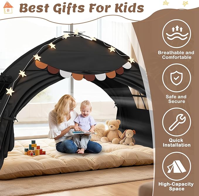 Bed Tent Twin Full Size Bed Tent for Kids Foldable Bunk Canopy Tents Privacy Space Blackout Toddler Sleeping Tents Breathable Portable Cottage Drafty Room for Indoor Bedroom