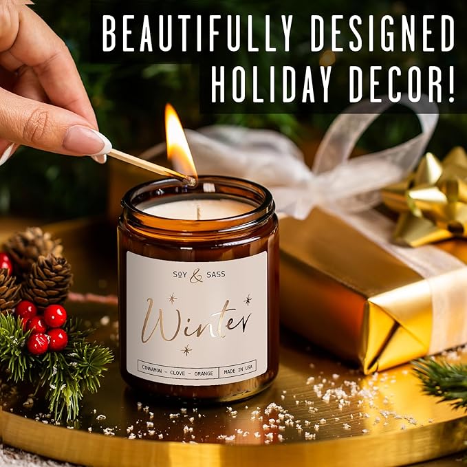 Winter Candle, Christmas Candles Scented - w/Orange, Cinnamon & Vanilla - Infused with Essential Oils I Winter Candles I 9oz, 50Hr, Made in USA