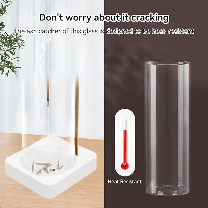 1 Pack Incense Holder for Sticks, Insence-Stick Holder Ash Catcher with Removable Glass [Anti-Ash Flying], Mess-Free Incense Burner Holder,Perfect for Meditation Yoga Relaxation,Home Decor(White Base)