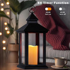 Lanterns Decorative Indoor, 1 Pack Black Outdoor Lantern with Timer, 14" Lantern Waterproof with Battery Operated Candle, Outdoor Hanging Lanterns for Porch, Patio, Wedding Decor