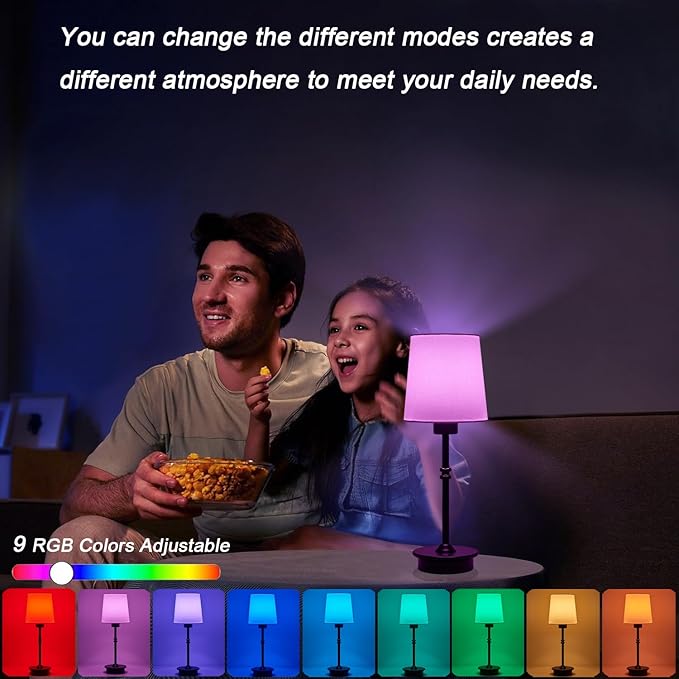 Rechargeable Cordless Table Lamp, Black Battery Operated Desk Lamps with Detachable LED Bulbs, 13 Colors Dimmable Bedside Lights for Bedroom, Bar, Night Light, Camping