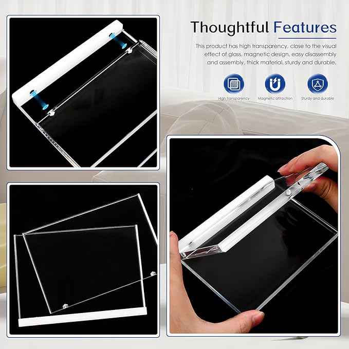 5x7 Magnetic Acrylic Photo Frame – Double-Sided Clear Picture Display Frame with White Base, Tabletop Acrylic Frame for Home & Office Decor (4-Pack, Horizontal display)