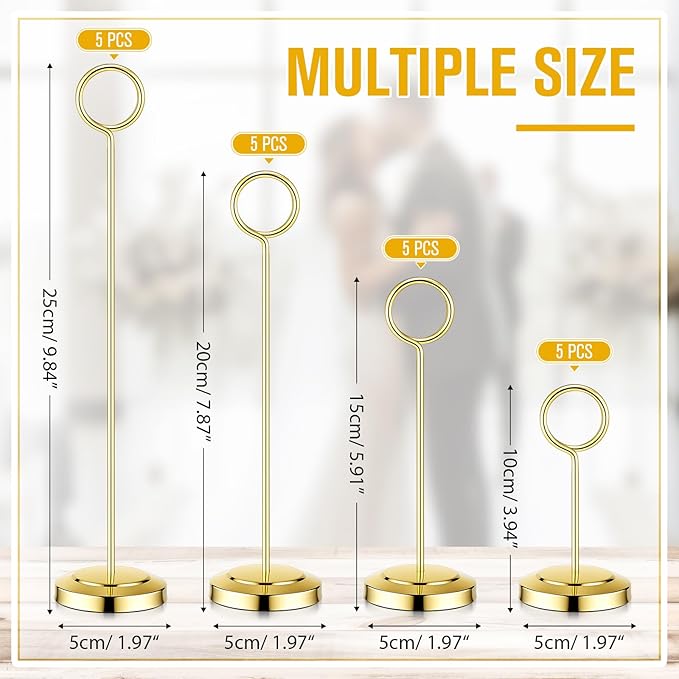 20 Pcs Table Number Holders 4/6/8/10 Inch Place Card Holder Stands Wire Photo Clips Metal Table Card Stands for Centerpieces, Photos, Food Signs, Birthdays, Weddings(Gold)
