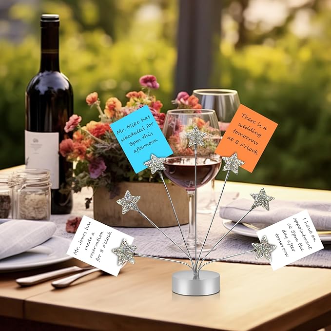 7-Branch Family Desktop Photo Tree Holder Clip Round Base, Card Picture and Memo Desk Frame Display Stand for Wedding Party Christmas Photo Clip Holder Table Numbers (Stars)