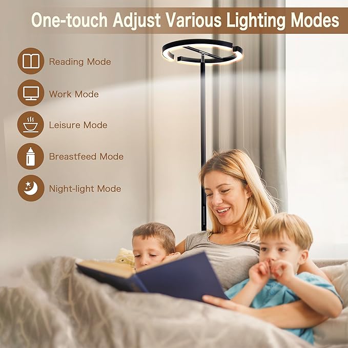 Floor Lamp for Bedroom,Stepless Dimmable Standing Lamp, 3000-6000K,Rotatable Reading Light with Touch and Remote Control, Modern LED Floor Lamps for Living Room Office