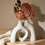 Snuggle Hollow Ceramic Decorative Vase, Modern Minimalist Nordic Boho Ins Style Vases for Home Decor Living Room Shelf Entryway Coffee Table or Console Décor (Matte Milky White)