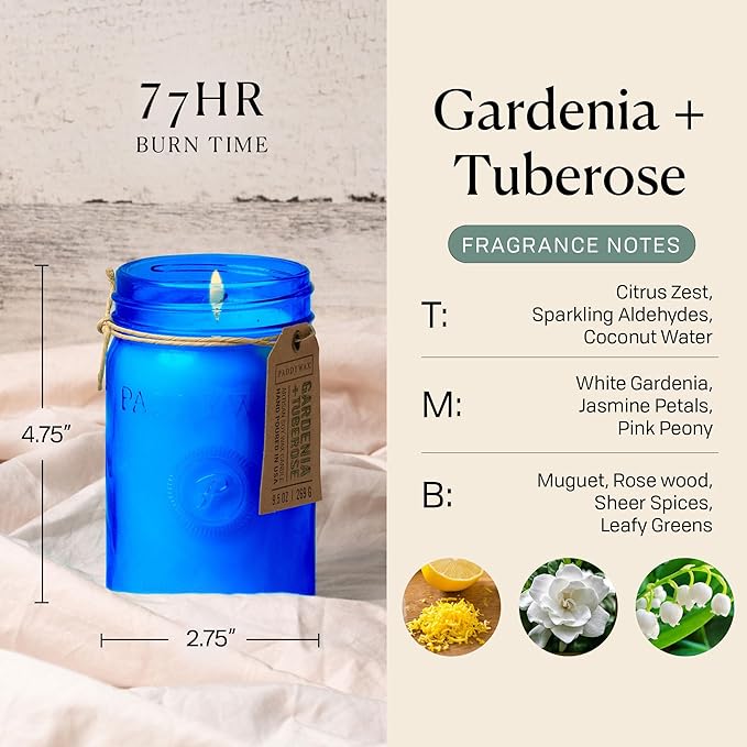 Paddywax Scented Candles Relish Collection Soy Wax Artisan Candle in Glass Jar with Lid, 9.5-Ounce, Gardenia + Tuberose