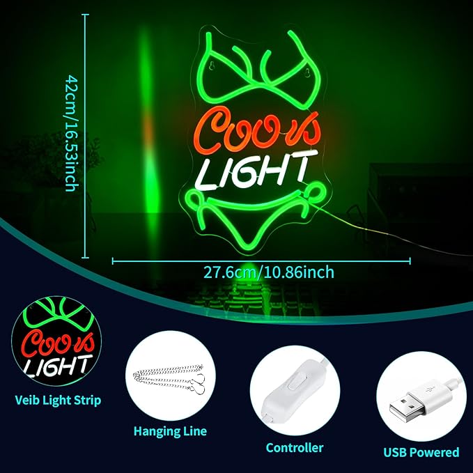 Crs Light Neon Signs for Wall Decor Beer Bar Signs for Man Cave Decor Green LED Neon Sign for Room Neon Light Sign for Wall Decor Birthday Party USB Powered