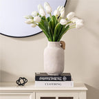 Ceramic Flower Vase Home Decor - 9.7 inch Large White Rustic Table Flowers Vases Living Room Bedroom Plant Decoration Farmhouse Vintage for Kitchen Shelf Office Coffee Dining Desk House Women