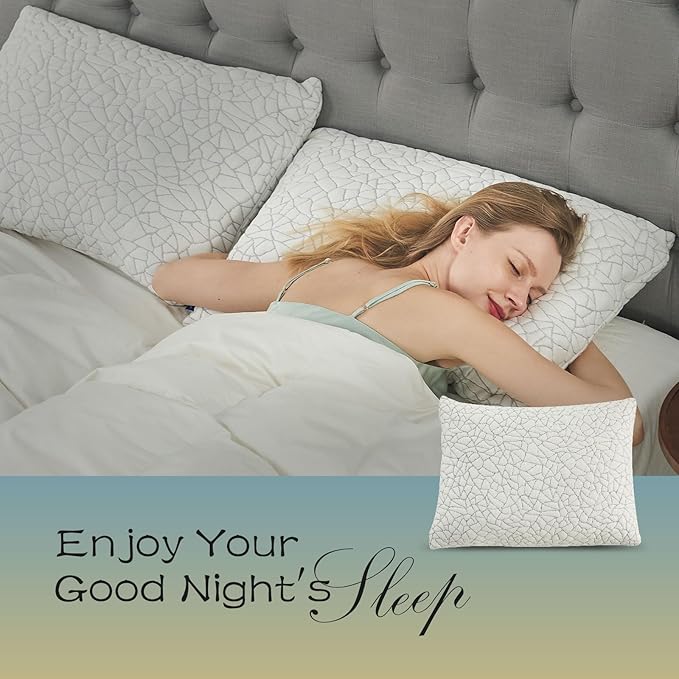 Shredded Memory Foam Pillow for Sleeping, Cooling Bed Pillows King Size, Adjustable Soft and Firm Pillows or Side, Back, Stomach Sleepers with Washable Removable Bed Pillow Cover