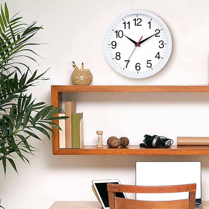 Wall Clock Modern 8 Inch Battery Operated Silent Non Ticking Small Analog Clock Decorative for Bedroom Kitchen Bathroom Office Home (White)