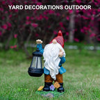 Solar Garden Statue Lights Gnome Figurine with Solar Lantern, Outdoor Garden Succulent Ornaments Waterproof, Fathers Day Mom Gifts for Outside Patio Yard Lawn Decor