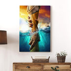 Framed Jesus Christ Canvas Wall Art The Hand of God Jesus Reaching Into Water Christian Painting Prints Biblical Wall Decor Religious Room Decor for Church Prayer Room Schools Hospitals 16" x 24"