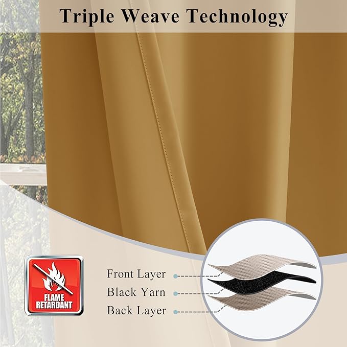 Fcosie 150 Inches Extra Wide Flame Retardant Fire Resistant Fireproof Drapes with Antique Bronze Grommets - 150" W by 96" L - Oak - 2 Panels - Grommet Insulated Room Darkening Privacy Curtains