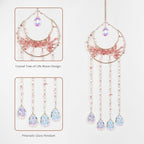 Pink Gemstone Large Moon Dream Catcher Chakra Tree of Life Dream Catcher with Crystals and Prismatic Glass Pendant Handmade Dreamcatcher Suncatcher Wall Decor for Adults Bedroom Garden Bless Gift