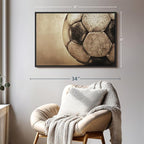 Elephant Stock Worn Soccer Ball Wall Art - Horizontal Framed Canvas - 1-Piece Living Room Wall Decor - Photography sports Canvas Print - Brown and Gray Decor for Wall - 31" X 21"