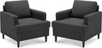 Mid-Century Accent Chair,Modern Linen Fabric Armchair for Living Room,Comfy Upholstered Reading Accent Chairs for Bedroom,Single Sofa Chair with Wood Legs (Dark Grey, 2 Pack)