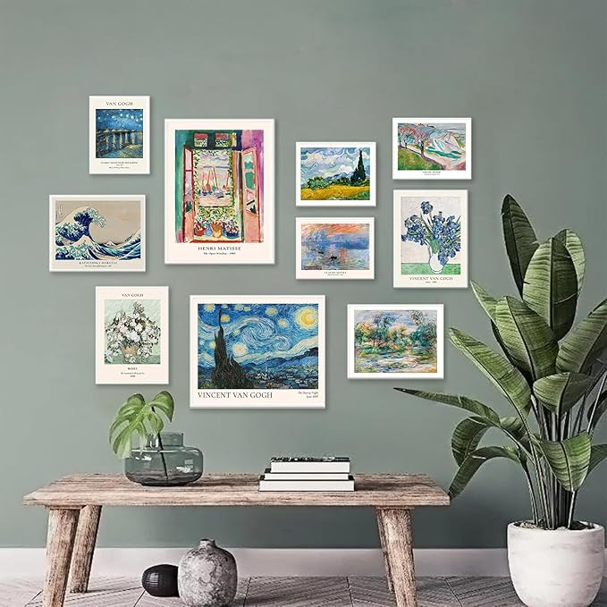 Vintage Eclectic Wall Decor Set of 9, Abstract Eclectic Prints Matisse Van Gogh Claude Monet Maximalist Famous Artist Painting Aesthetic Pictures, Trendy Maximalism Poster for Aesthetic Bedroom,