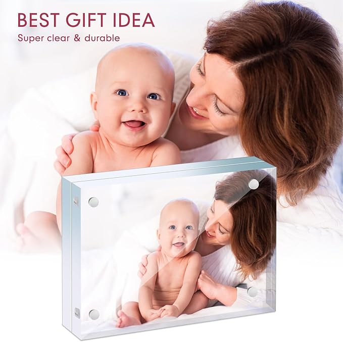 Handepo 12 Pcs Acrylic Picture Frame Bulk Clear Acrylic Photo Frame Magnetic Desktop Display Double Sided 20 mm Thickness Freestanding for Bedroom Living Room Home Office(3.5 x 2.5'')