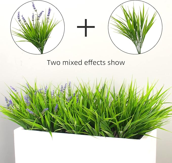 alyptus Artificial Grass Outdoor 12 Bundles Fake Plants Outside Green Onion Faux Greenery Shrubs for Front Porch Planters Pot Décor for Outdoors (Grass)