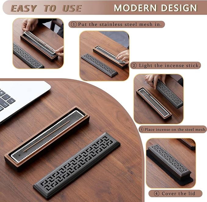 CEREMONY Incense Holder,Ceramic Incense Holder for Sticks with Ash Catcher,Coffin Style Incense Box,Incense Burner for Meditation Yoga Spa Room Decor(Brown)