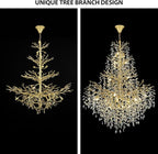 H65'' Gold Crystal High Ceilings Chandeliers Staircase Chandeliers Modern Crystal Tree Branch Chandelier, D48'' Foyer Chandelier for High Ceiling Luxury Large Living Room Chandelier, 27-Lights