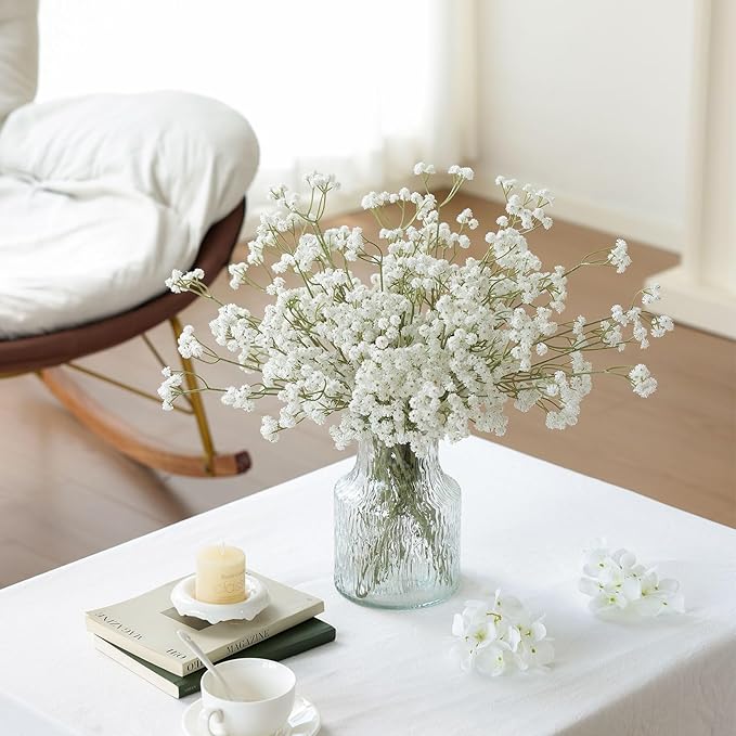 mizii 24 Pcs Babys Breath Artificial Flowers Bulk 25in Real Touch Faux Baby Breath White Flowers Fake Babies Breath Flower Decoration for Wedding Bouquet Flores Vase Tables Centerpieces Decor