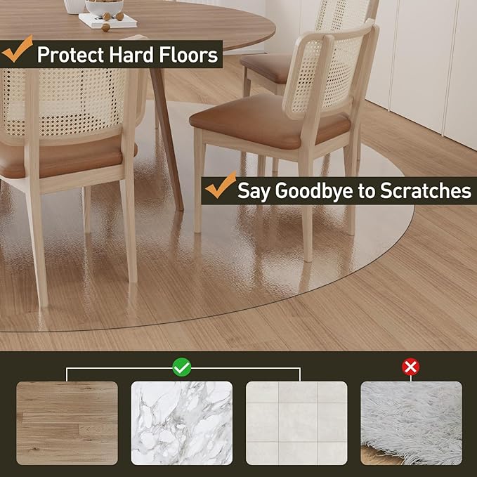 Clear Plastic Floor Mat for Under Dining Table, 4ft Round No Slip Waterproof Vinyl Area Rug for Home, Anti-Spill Hard Floor Protector Cover for Living Room, Splat Mat for Under High Chair