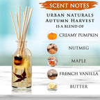 Urban Naturals Autumn Harvest Scented Oil Reed Diffuser | Fall Home Decor with Real Leaves & Botanicals | Creamy Pumpkin Pie, Nutmeg, Maple & Vanilla