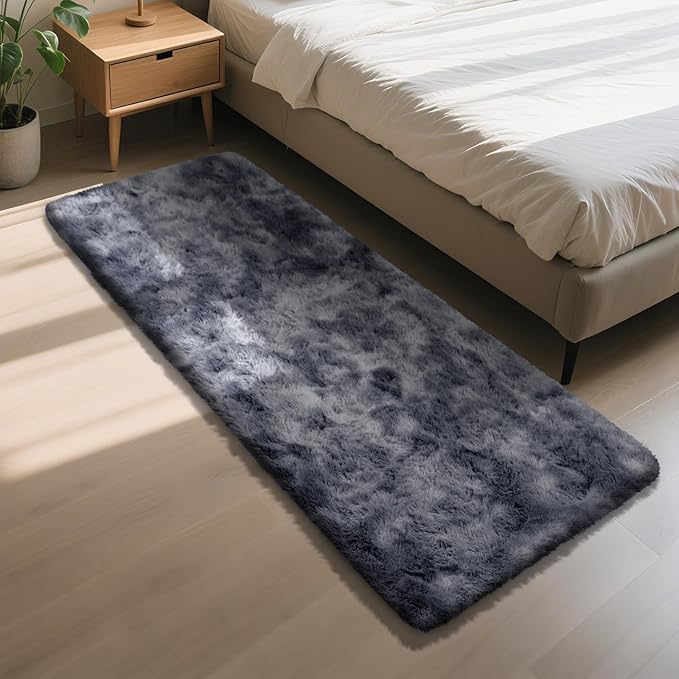 Soft Runner Rugs for Bedroom, Mottling Dark Grey 2x6 Area Rugs Fluffy Rug Shag Rug Carpet, Bedside Rug for Living Room Bedroom Kids Room Home Decor