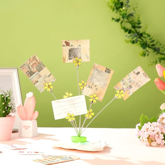 Tandefio Photo Tree Holder Clip, 8 Branch Money Family Tree Gift Card Holder with Clips Picture Frame Stand for Memo Paper Note Wedding Photo Display Office Decor (Yellow)