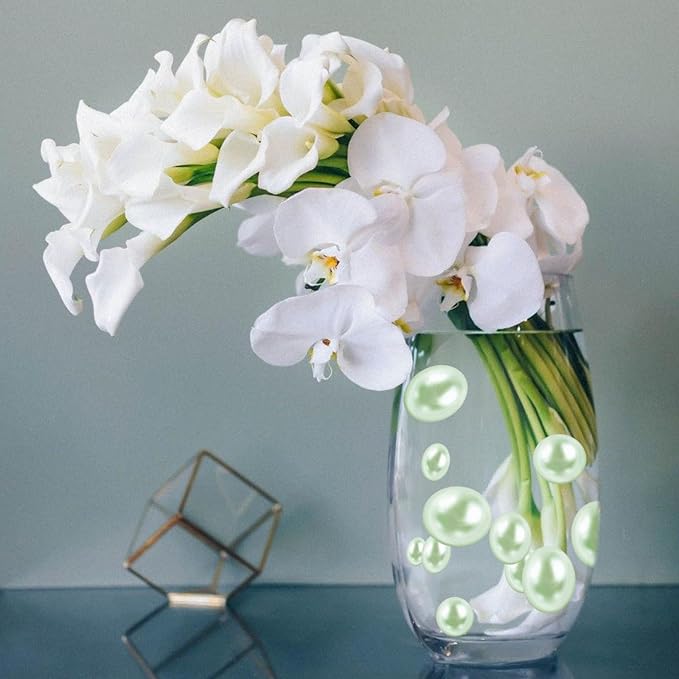 Light Green Vase Filler | 150PCS Pearls Bead for Centerpieces Vases | 8/14/20 mm No Hole Beads, Fake Pearls for Wedding Birthday Easter Theme Party Table Centerpieces Decor