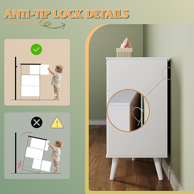 WLIVE 6 Drawer Dresser for Bedroom, 47.24'' Wide Wood White Dresser, Storage Organizer with Sturdy Metal Handle, TV Stand for 55 inch TV, Chest of Drawers for Living Room, Hallway, Closet