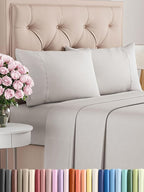 Twin XL Sheets Set 4 Piece - Includes 2 Pillowcases - Bed Sheets Twin XL Size - Soft Hotel Luxury Bedding - Cooling, Comfy & Breathable - 1 Flat, 1 Fitted & 2 Pillowcases w/ Deep Pockets - French Grey